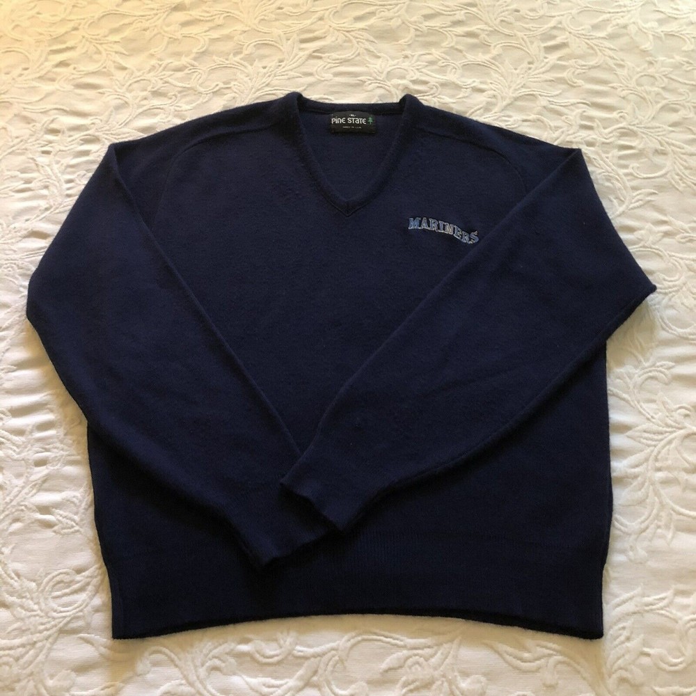 Seattle Mariners Pine State Men’s V-Neck Sweater Size XL Navy Blue Made In USA